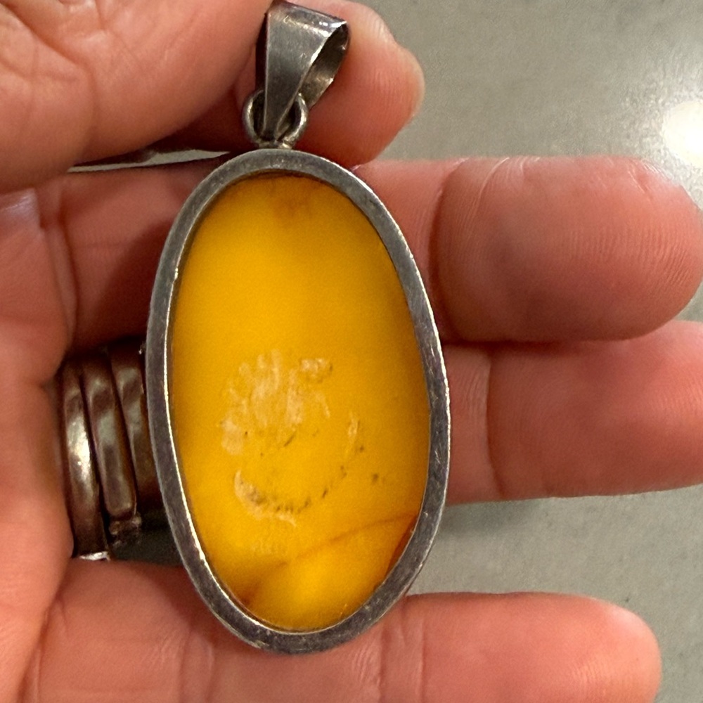 VTG Sterling Silver Amber Pendant - Picture 3 of 6